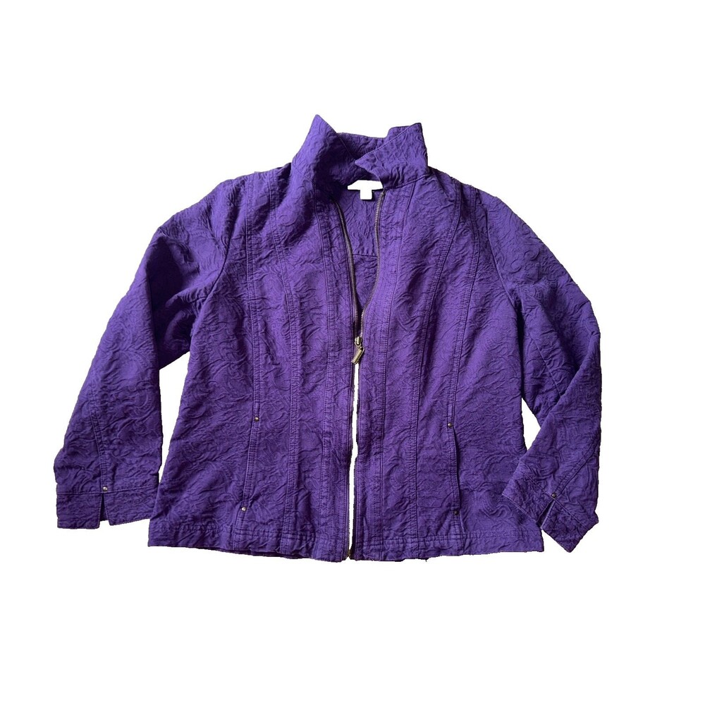Women's Coldwater Creek Purlple Quilted Textured Full Zip Jacket Size 16